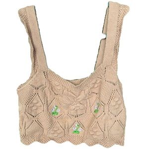 Crochet Cropped Tank Top with Flowers Size M